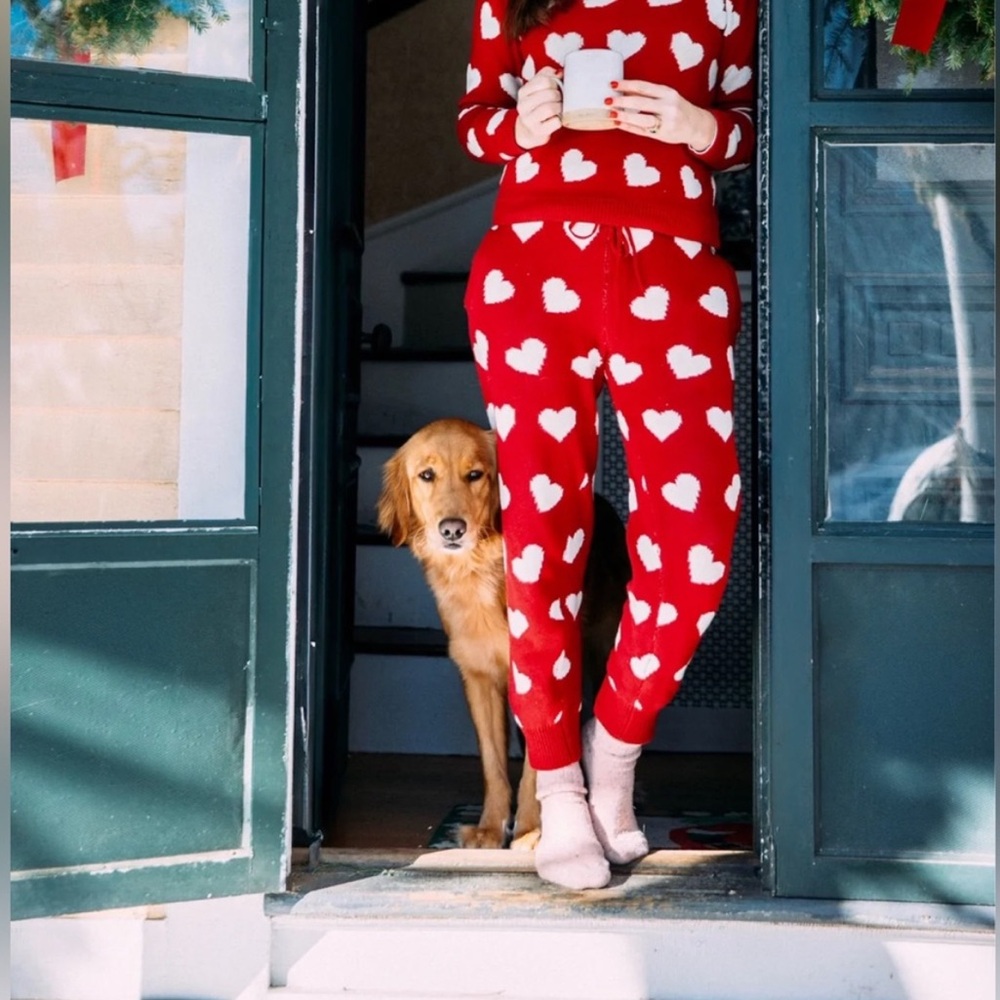 Kiel James Patrick Red and White Heart Joggers